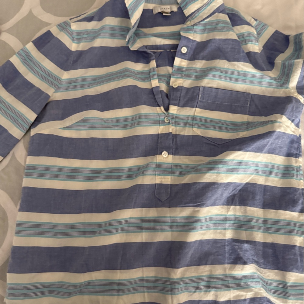 Casual Blue and White Striped Button Down Shirt